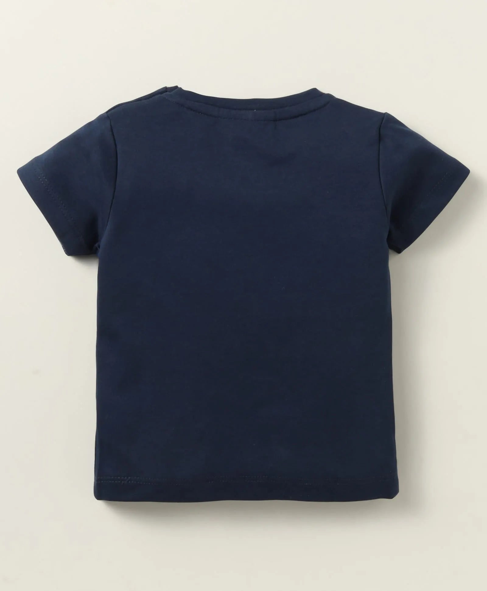 Ollypop Interlock Knit Half Sleeves T-Shirt & Short Set With Elephant Patch & Text Embroidery - Navy Blue