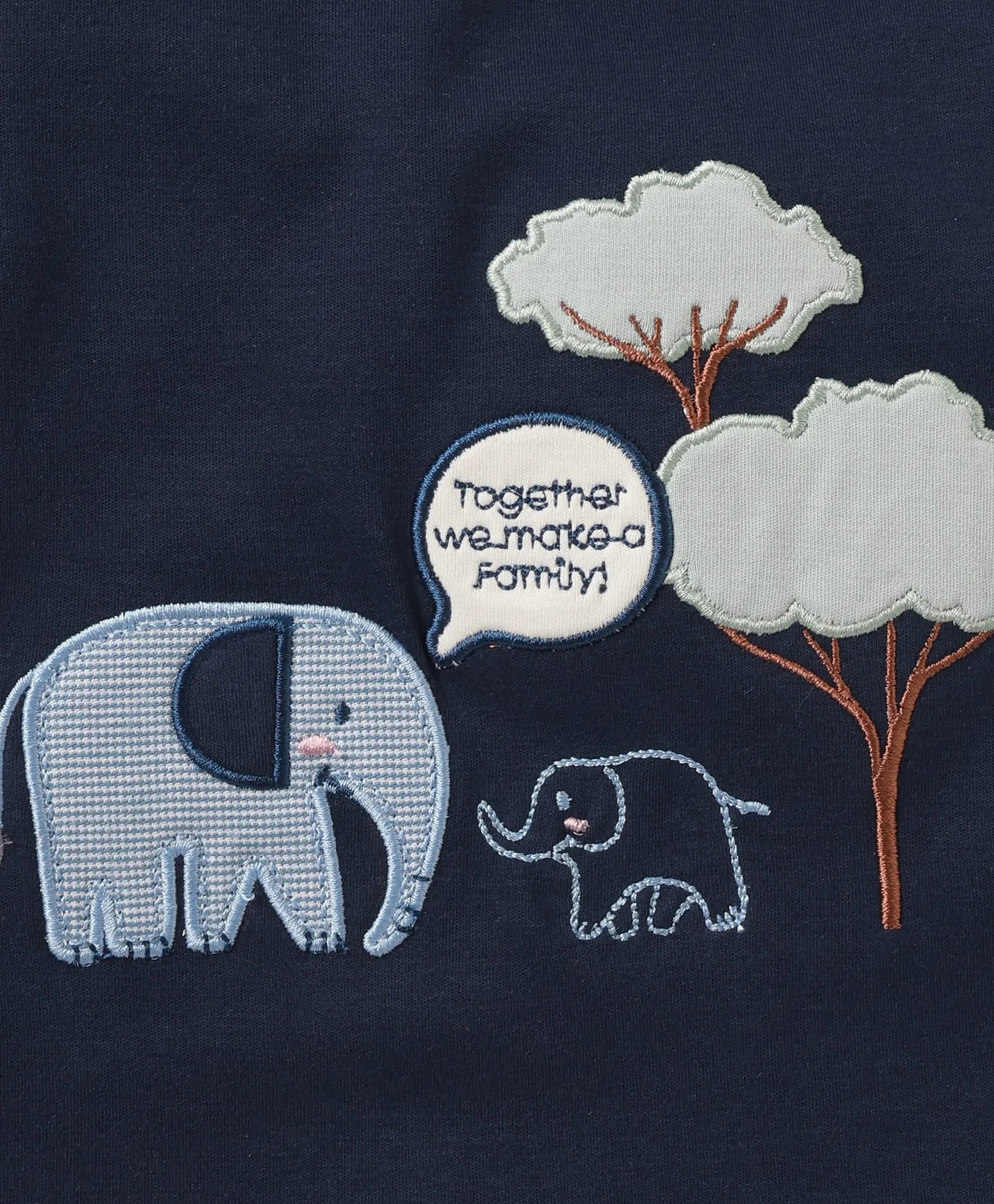 Ollypop Interlock Knit Half Sleeves T-Shirt & Short Set With Elephant Patch & Text Embroidery - Navy Blue