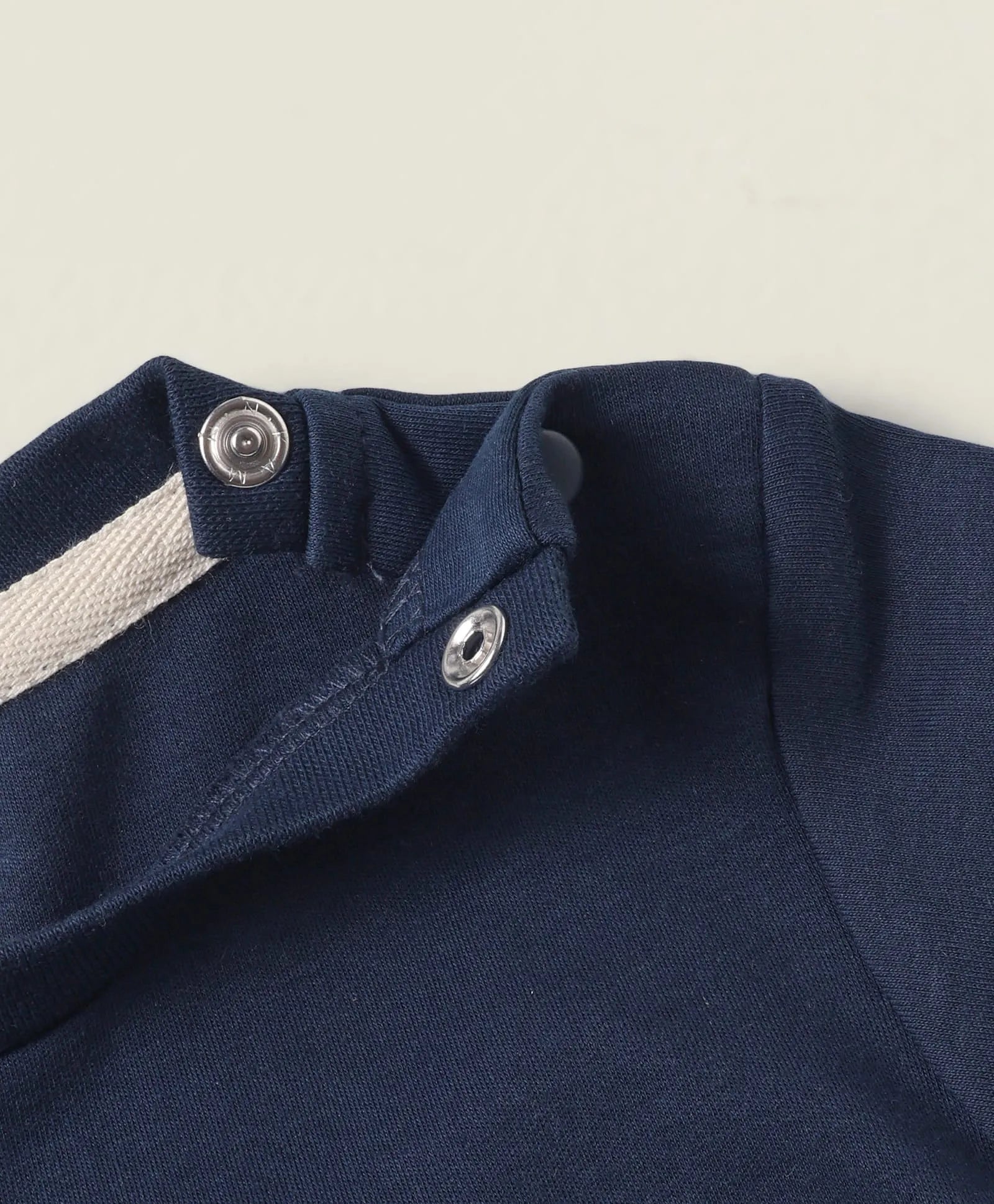 Ollypop Interlock Knit Half Sleeves T-Shirt & Short Set With Elephant Patch & Text Embroidery - Navy Blue